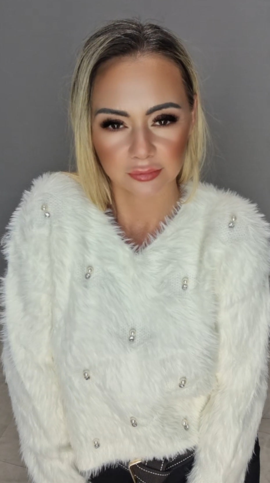 Alpaka Pullover in Weis und Beige