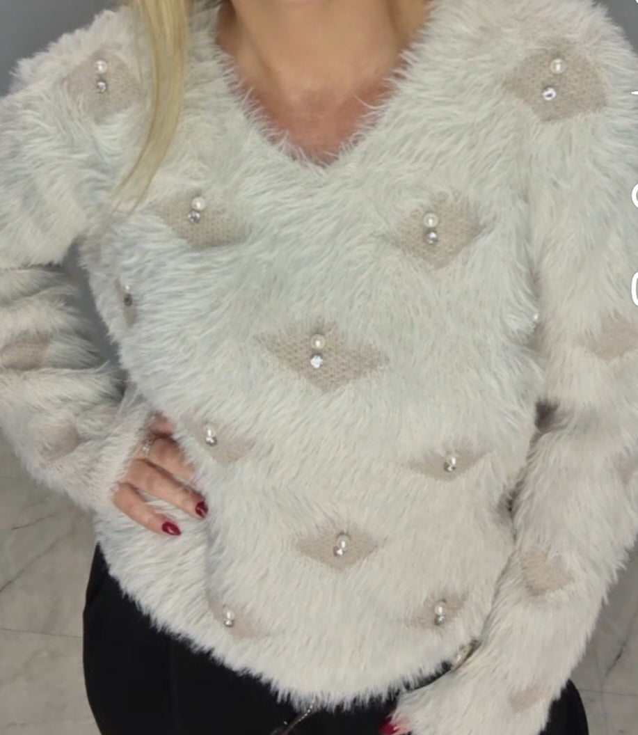 Alpaka Pullover in Weis und Beige