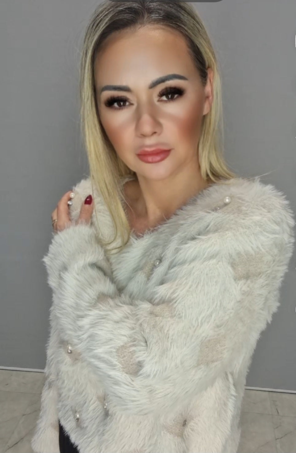 Alpaka Pullover in Weis und Beige